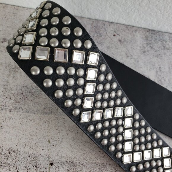 NWOT Vine & Thistle Genuine Leather Wide Belt Embellished Studded Crystals sz S main image 5